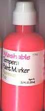 Washable Tempera paint - Pink.  Tempera Paint Markers.  2 fl. oz.  These are washable (soap and water cleanup), easy to use (just squeeze and paint).  A great set for the crafter, schooler or teacher!