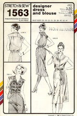 DESIGNER DRESS & BLOUSE, bust sizes 28-44, From 1980.  Great CONSIGNED & AS-IS product, is uncut, stored in smoking environment, vintage pattern.  1563