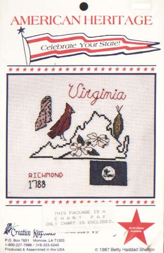 American Heritage celebrate your state VIRGINIA cross stitch chart LAST ONE