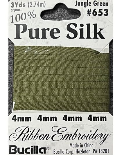 Pure Silk Ribbon Embroidery Jungle Green (3yd)