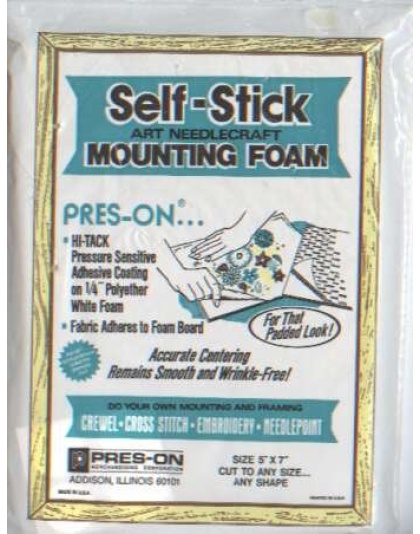 Self-stick art needlecraft mounting foam, pres-on, size 5x7 cut to any shape