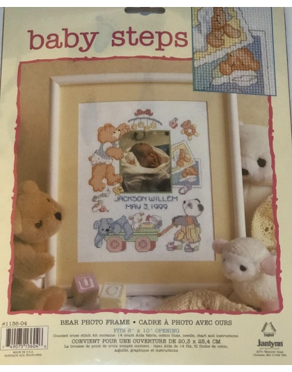 Baby Steps Counted CrossStitch Bear Photo Frame