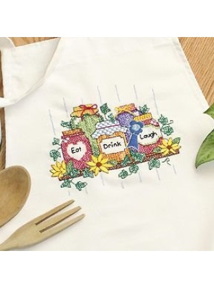 Eat, Drink & Laugh Apron Stamped CrossStitch kit