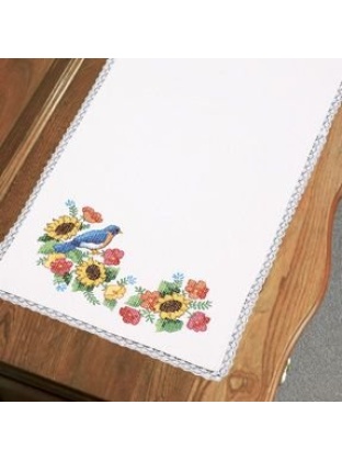 Garden Birds Dresser Scarf Stamped CrossStitch kit