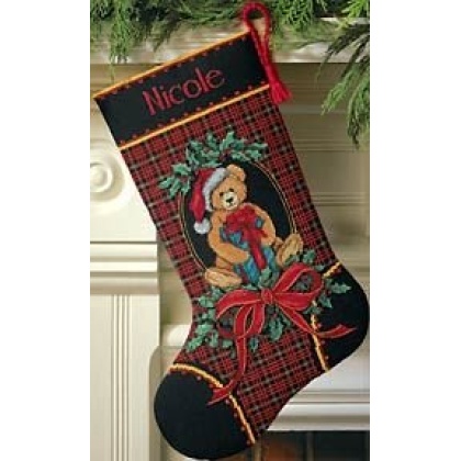 Gift Bearing Teddy Stocking Counted CrossStitch