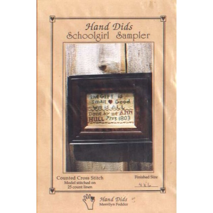 Hand dids schoolgirl sampler counted CrossStitch 4 x 6 finished size