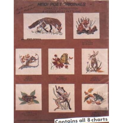 Heidi Poet originals, fox, rabbit, butterfly, chipmunk, frogs 8 charts