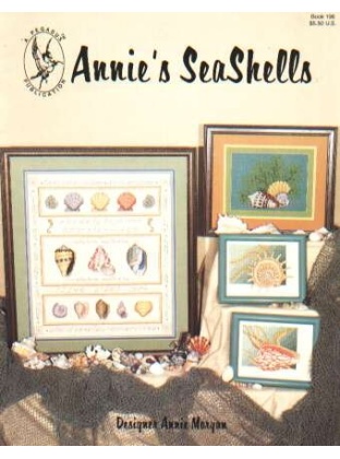Annie's Seashells, 4 designs by Annie Morgan (cone shell, carrier shell, shell grouping, sea shell sampler, 24 count Congress cloth by Sweigart. Stitched using 3 strangs of floss 198