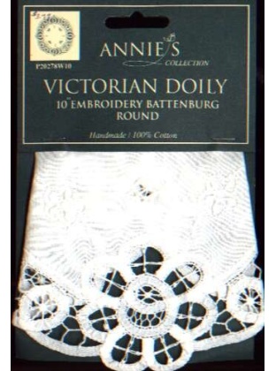 Annies collection Victorian Doily 10 inch embroidery Batternburg round, 100% cotton
