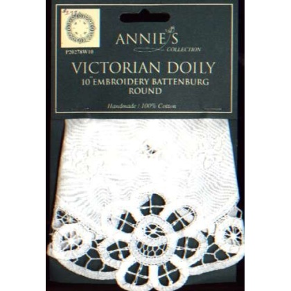 Annies collection Victorian Doily 10 inch embroidery Batternburg round, 100% cotton