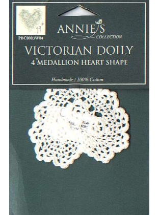Annies collection Victorian Doily 4 inch Medallion heart sape, 100% cotton