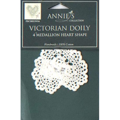Annies collection Victorian Doily 4 inch Medallion heart sape, 100% cotton