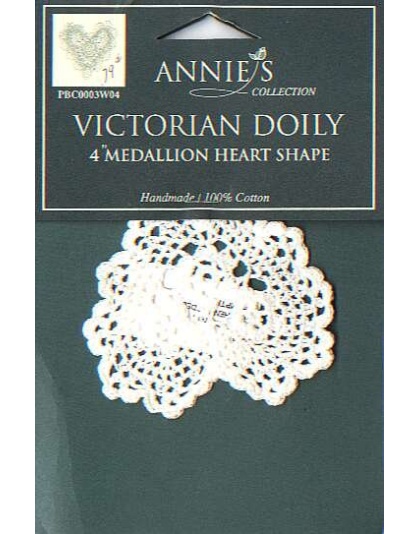 Annies collection Victorian Doily 4 inch Medallion heart sape, 100% cotton