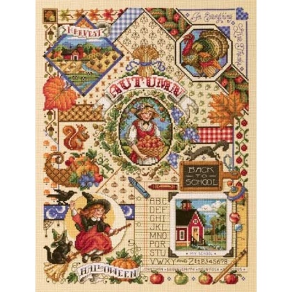 Autumn Sampler Counted CrossStitch Kit 14x18 14 Count