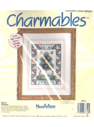 Charmables SPRING CrossStitch kit, 5x7 inch with 24kt gold charms included!