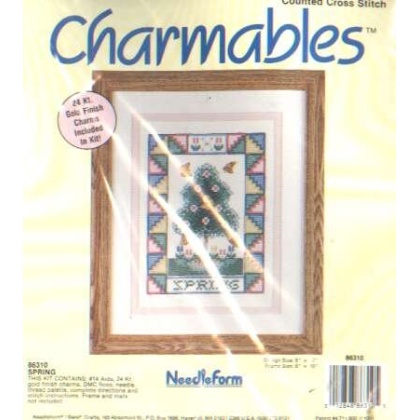 Charmables SPRING CrossStitch kit, 5x7 inch with 24kt gold charms included!