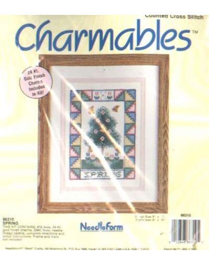 Charmables SPRING CrossStitch kit, 5x7 inch with 24kt gold charms included!