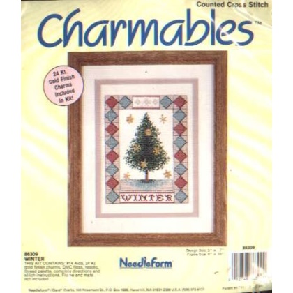 Charmables WINTER CrossStitch kit, 5x7 with 24kt gold charms included!