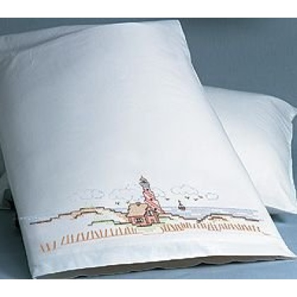 Lighthouse Pillowcase Pair Stamped CrossStitch