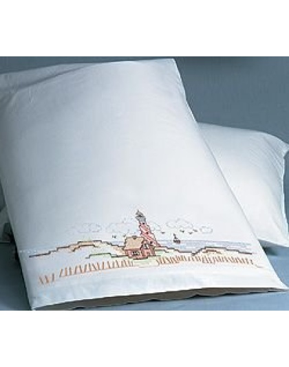 Lighthouse Pillowcase Pair Stamped CrossStitch