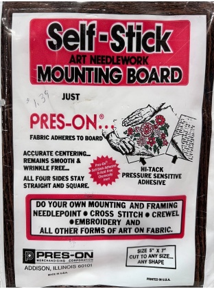 Self-stick art needlecraft mounting board, pres-on, size 5x7 cut to any shape