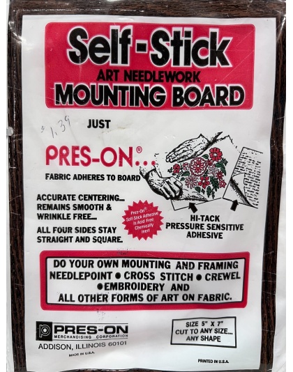 Self-stick art needlecraft mounting board, pres-on, size 5x7 cut to any shape