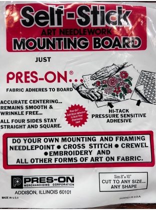 Self-stick art needlecraft mounting board, pres-on, size 8x10 cut to any shape