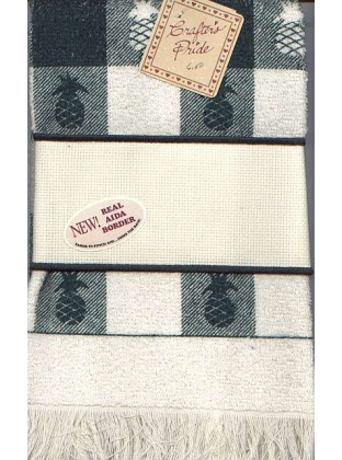 Silouhette check pineapple, VANILLA/EVERGREEN - 100% cotton with Real aida border!