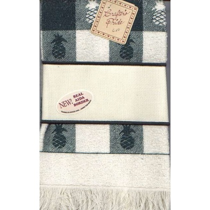 Silouhette check pineapple, VANILLA/EVERGREEN - 100% cotton with Real aida border!