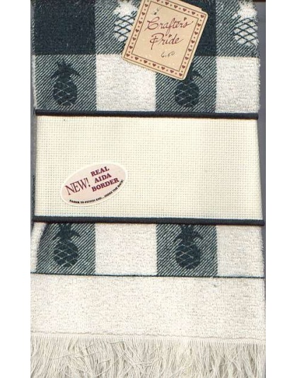 Silouhette check pineapple, VANILLA/EVERGREEN - 100% cotton with Real aida border!