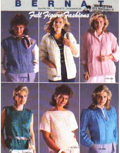 Full figure fashions pullover, cardigan 6 designs to knit crochet 554