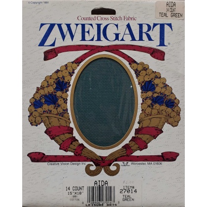 Zweigart Teal Green counted crossstitch fabric 14 count