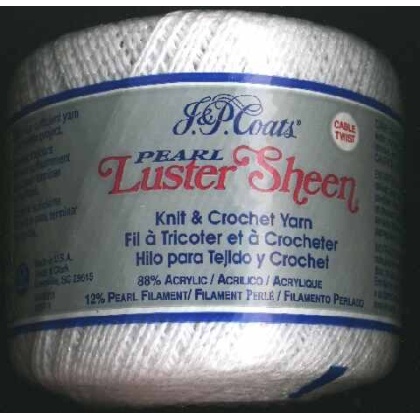JP Coats Pearl luster sheen knit and crochet yarn color 0001p white pearl