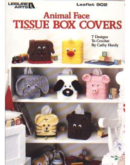 Animal face tissue box covers, 7 designs to knit and crochet 902