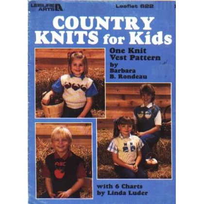 Country knits for kids, one kit vest pattern with 6 charts to knit and crochet 622