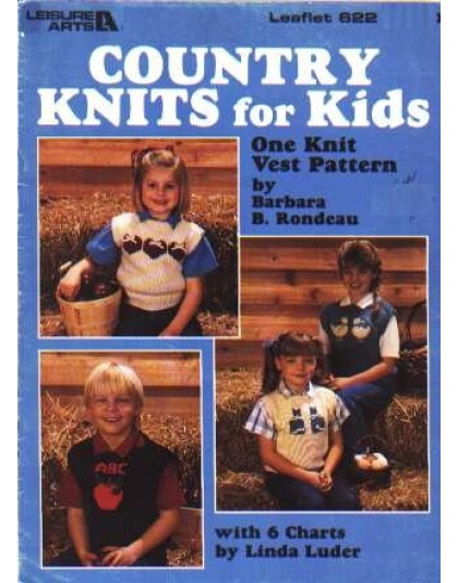 Country knits for kids, one kit vest pattern with 6 charts to knit and crochet 622