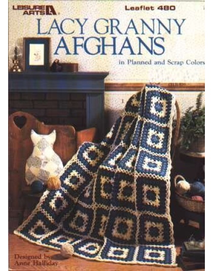 Lacy granny afghans in planned and scrap colors to knit and crochet 480
