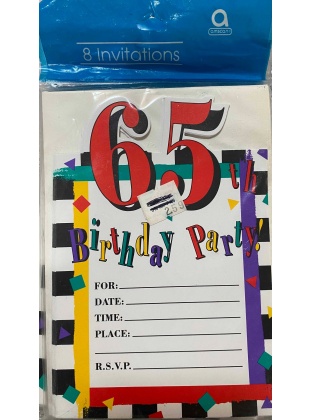 Amscan 65th Birthday Party Invitations - 8 Pack