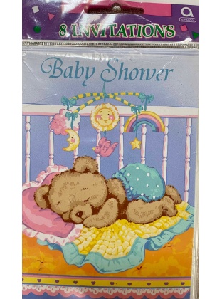 Amscan Bedtime Bear Baby Shower Invitations - 8 Pack