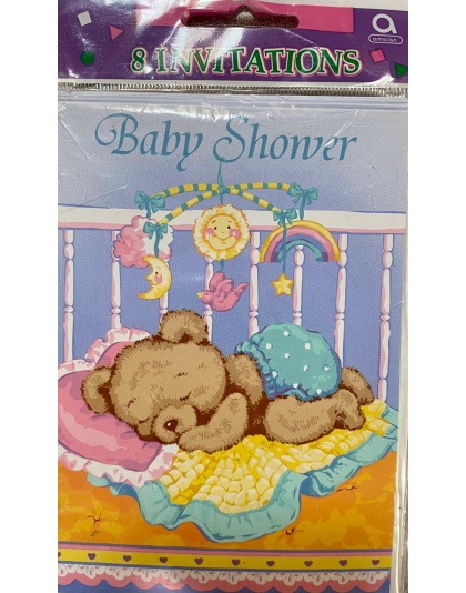 Amscan Bedtime Bear Baby Shower Invitations - 8 Pack