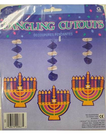 Amscan Dangling Cutouts - 3 Foil Menorahs