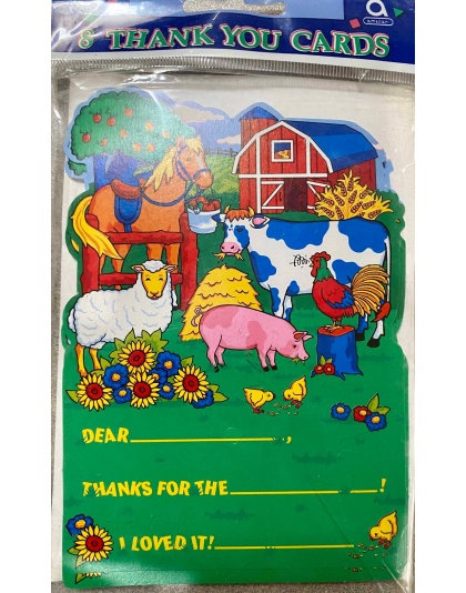 Amscan Farm Animals Thank You Cards - 8 Pack