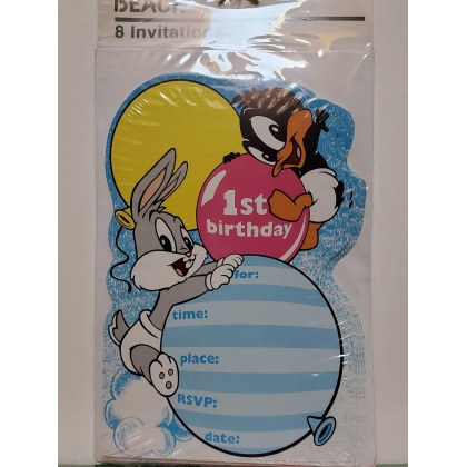 Beach Looney Toons 1st Birthday Party Invitations - 8 count