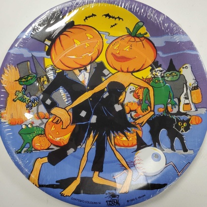 Contempo Colours Jack-O-Lantern Couple Dancing Plastic Plates - 8 count