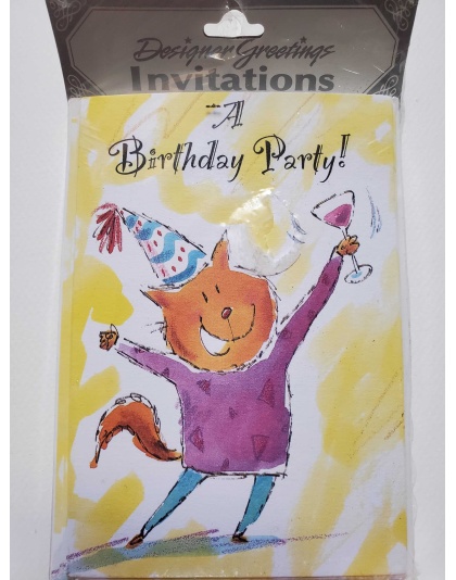 Designer Greetings A Birthday Party with Drinking Cat Invitations - 8 count