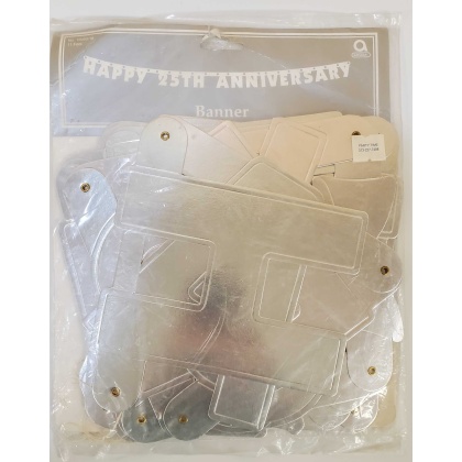 Large Silver Happy 25th Anniversary Banner