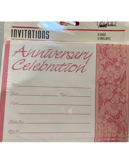 Paper Art Anniversary Celebration Pink Invitations- 8 Pack