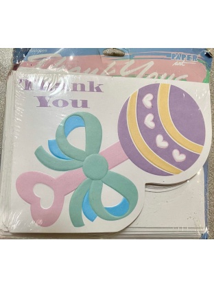 Paper Art Baby Rattle Thank You Cards - 20 Pack