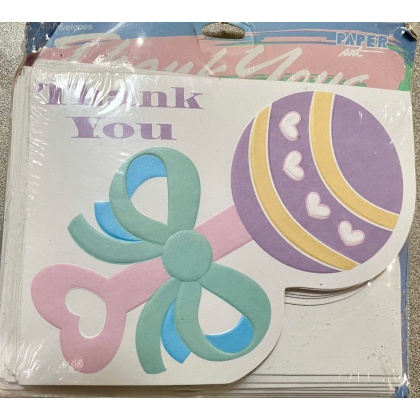 Paper Art Baby Rattle Thank You Cards - 20 Pack