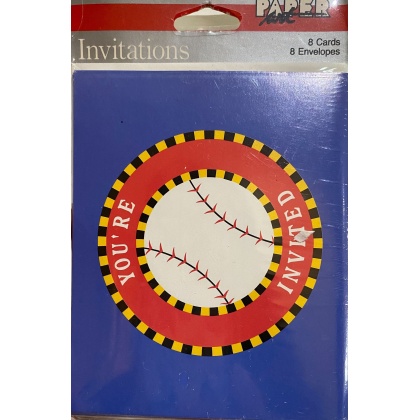 Paper Art Baseball Party Invitations - 8 Pack